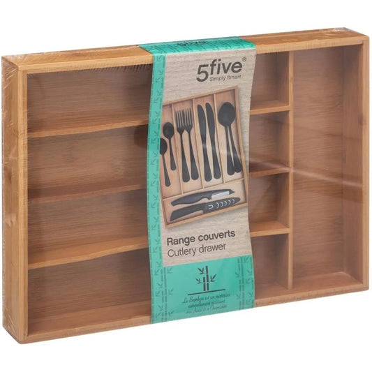 Bestekbak/keuken organizer 5-vaks bamboe hout - 34 x 25 cm