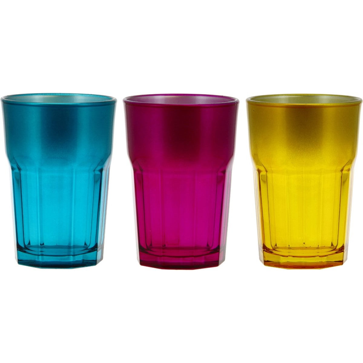 CERVE - HOLLYWOOD WATERGLAS SET3 38CL TURQUOISE-FUSCHIA-YELLOW,