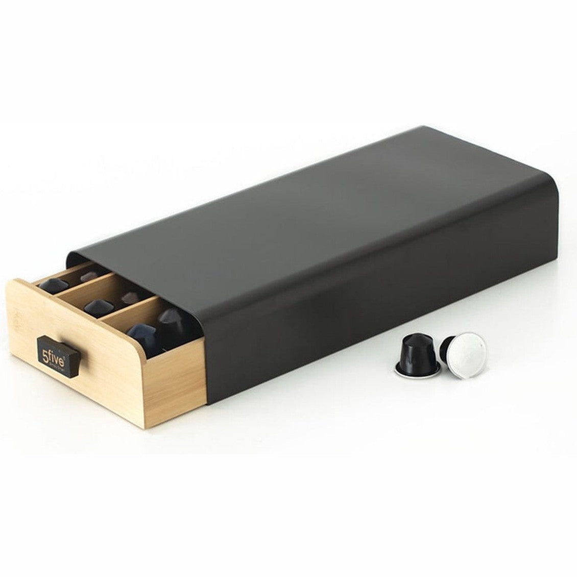 Capsule houder van metaal zwart en bamboe naturel | Geschikt voor koffie cups van Nespresso, Vertuo, Dolce Gusto