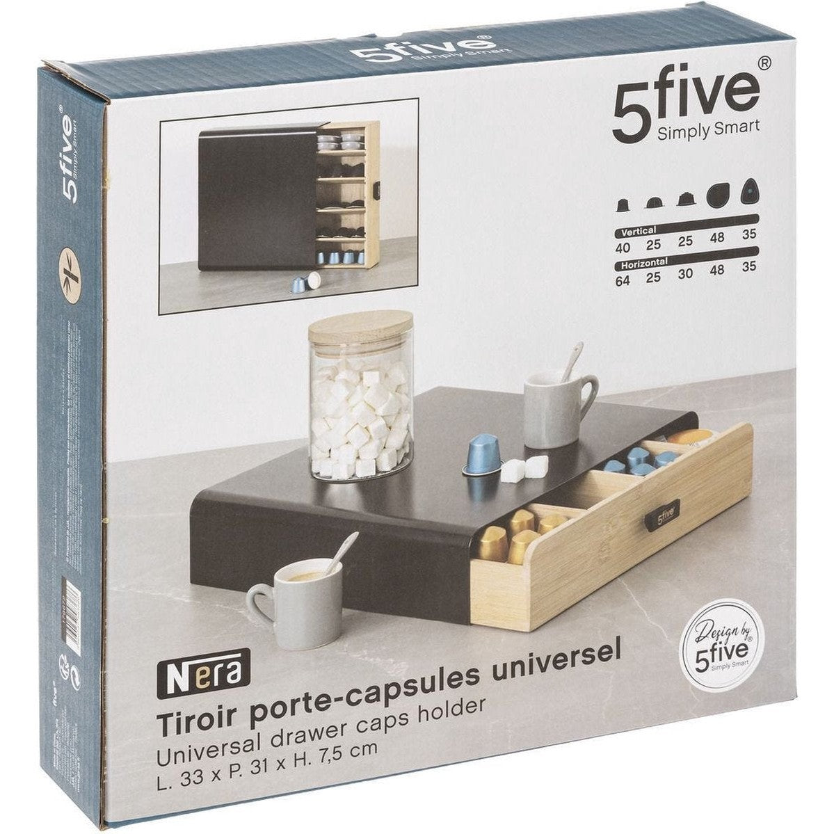 Capsule houder van metaal zwart en bamboe naturel | Geschikt voor koffie cups van Nespresso, Vertuo, Dolce Gusto