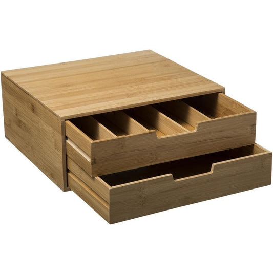 Capsulehouder Bamboe- 2 Lades - Theedoos - Opbergbox - Bureau Organizer - Koffie Capsule Houder - Koffiepads - Koffiezetapparaat stand met Lade- Koffiecups houder - Geschikt voor Dolce Gusto - Vertuo - L’Or