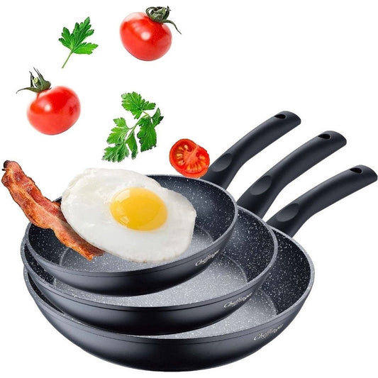 Cheffinger 3-delige Pannenset - Marmeren Coating - Vaatwasser bestendig