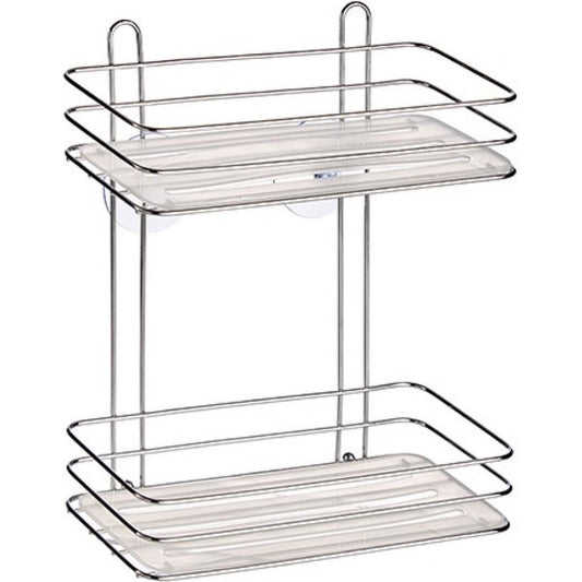 Chroom doucherek/badkamerrek 2-laags met zuignappen 26 x 30 cm - Doucherekje zonder boren