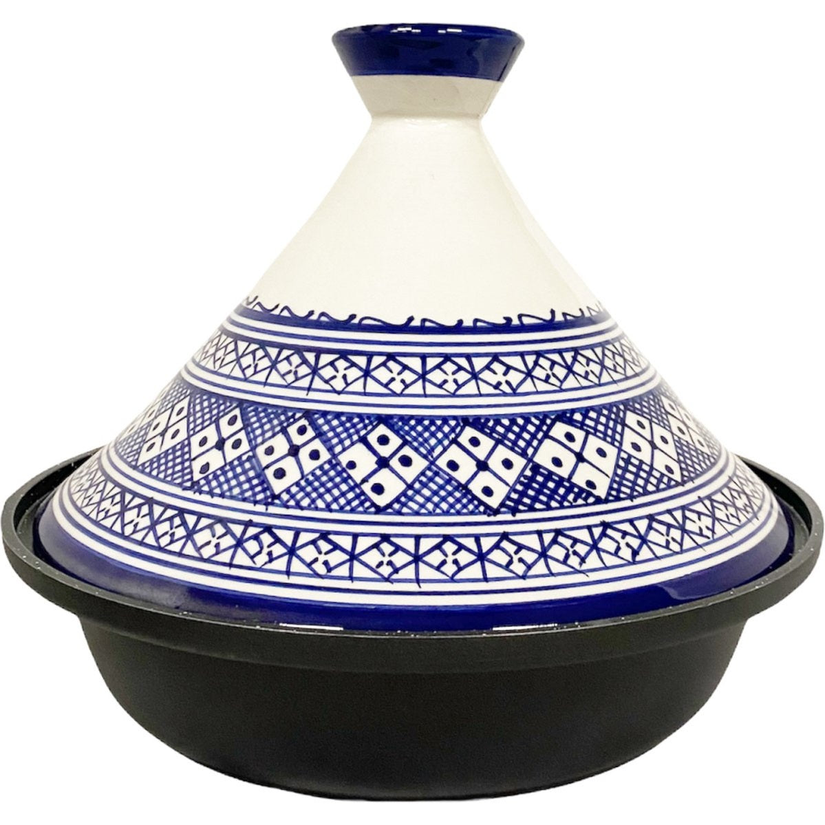 Cuilina | Tajine Fes Ø30cm - Inductie – Handgemaakt kleurrijke keramiek – wit/blauw