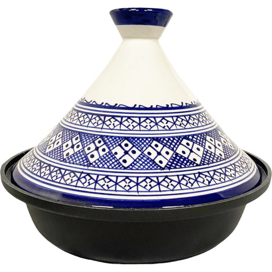 Cuilina | Tajine Fes Ø30cm - Inductie – Handgemaakt kleurrijke keramiek – wit/blauw