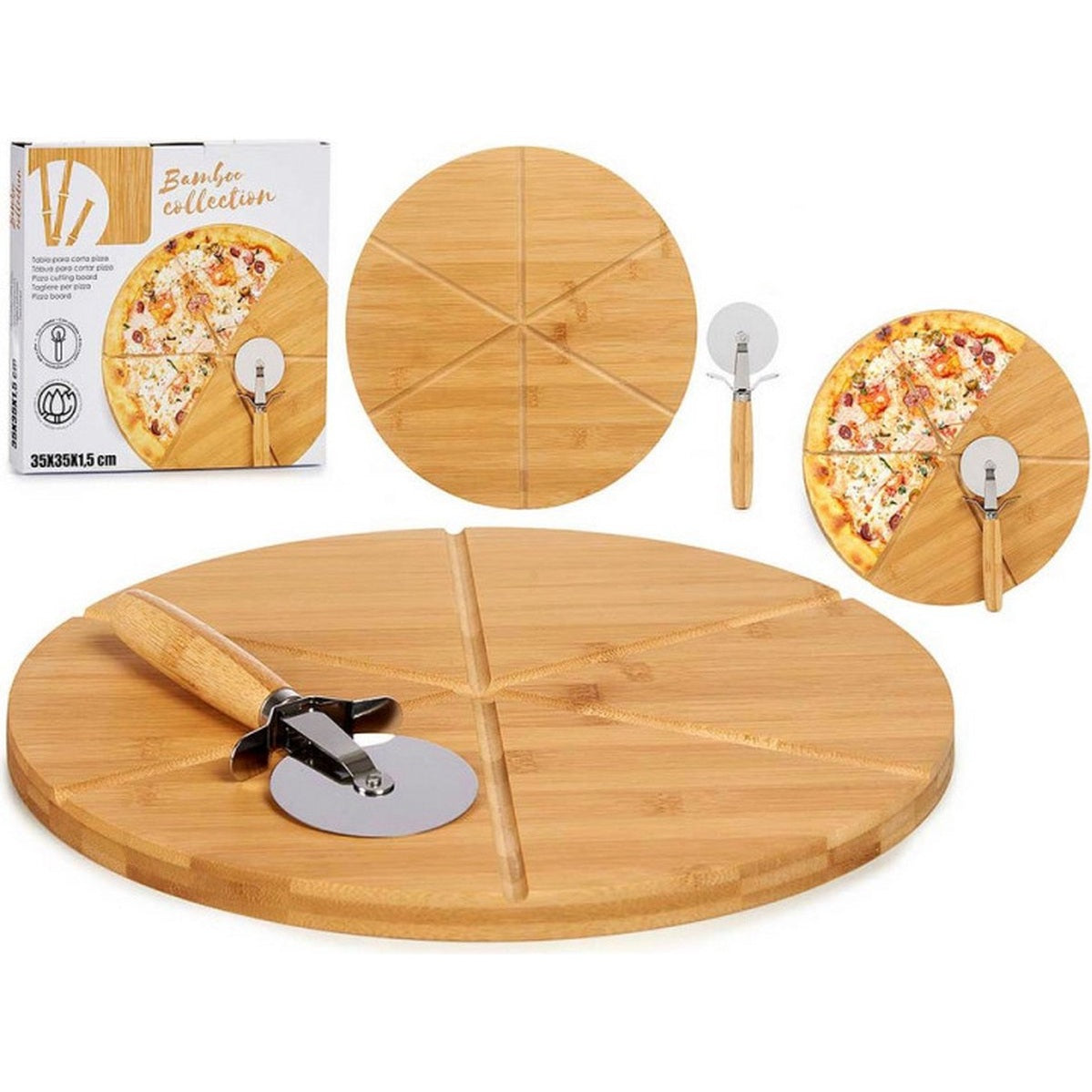 Cutting board Pizza Brown Bamboo (Ø 35 cm)