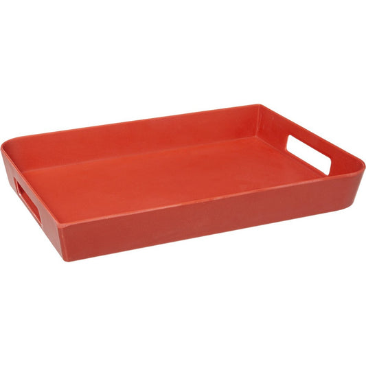 Dienblad/serveerblad rechthoekig 35 x 25 cm koraalrood met handvaten - Serveerbladen, dienbladen & keukenbenodigdheden