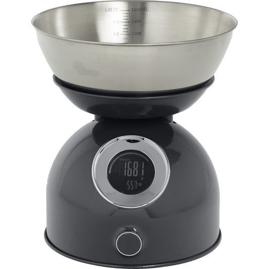Digitale keukenweegschaal met kom grijs metaal - dia20 x H27 cm - Elektrisch