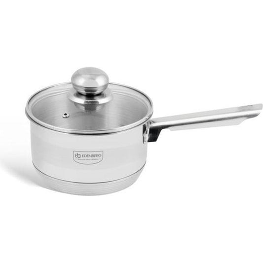 Edënbërg Classic Line - RVS Steelpan met Glazen Deksel Ø16 cm - 1.5 L - 5-Laags Bodem!