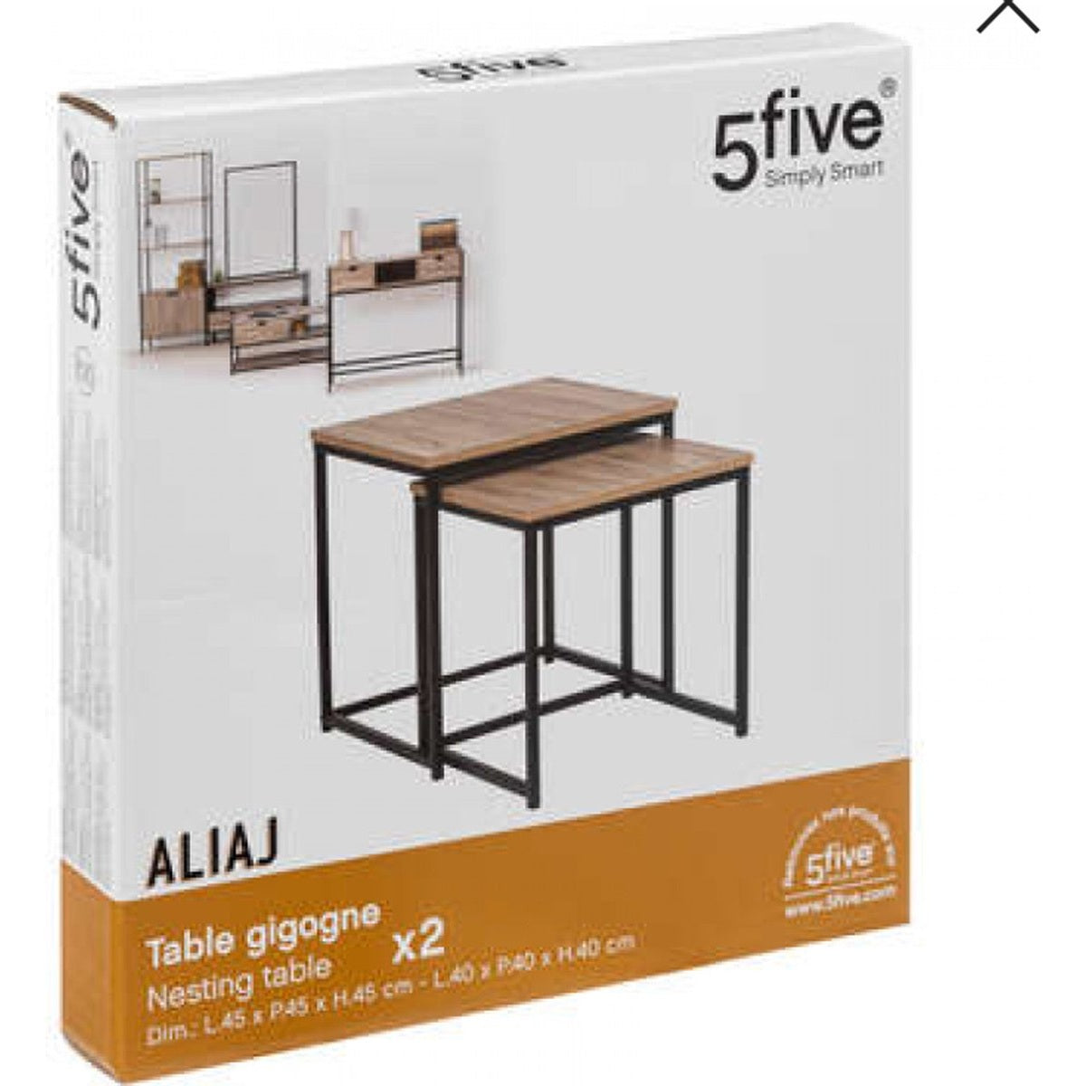 Five® - Bijzettafel - Set van 2 - Metalen onderstel - Houten tafelblad - 45 x 45 x 45 cm - Zwart & Bruin