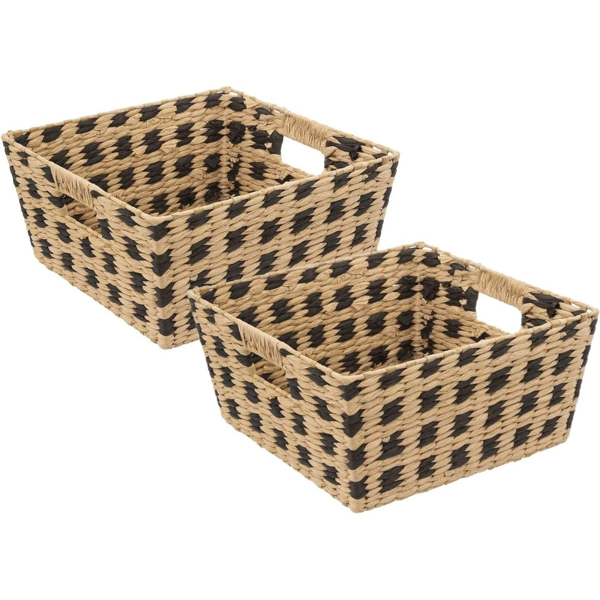 Five Opbergmand - 2x - gevlochten riet - vierkant - beige/ zwart - 31 x 15 cm - mandje - opberger