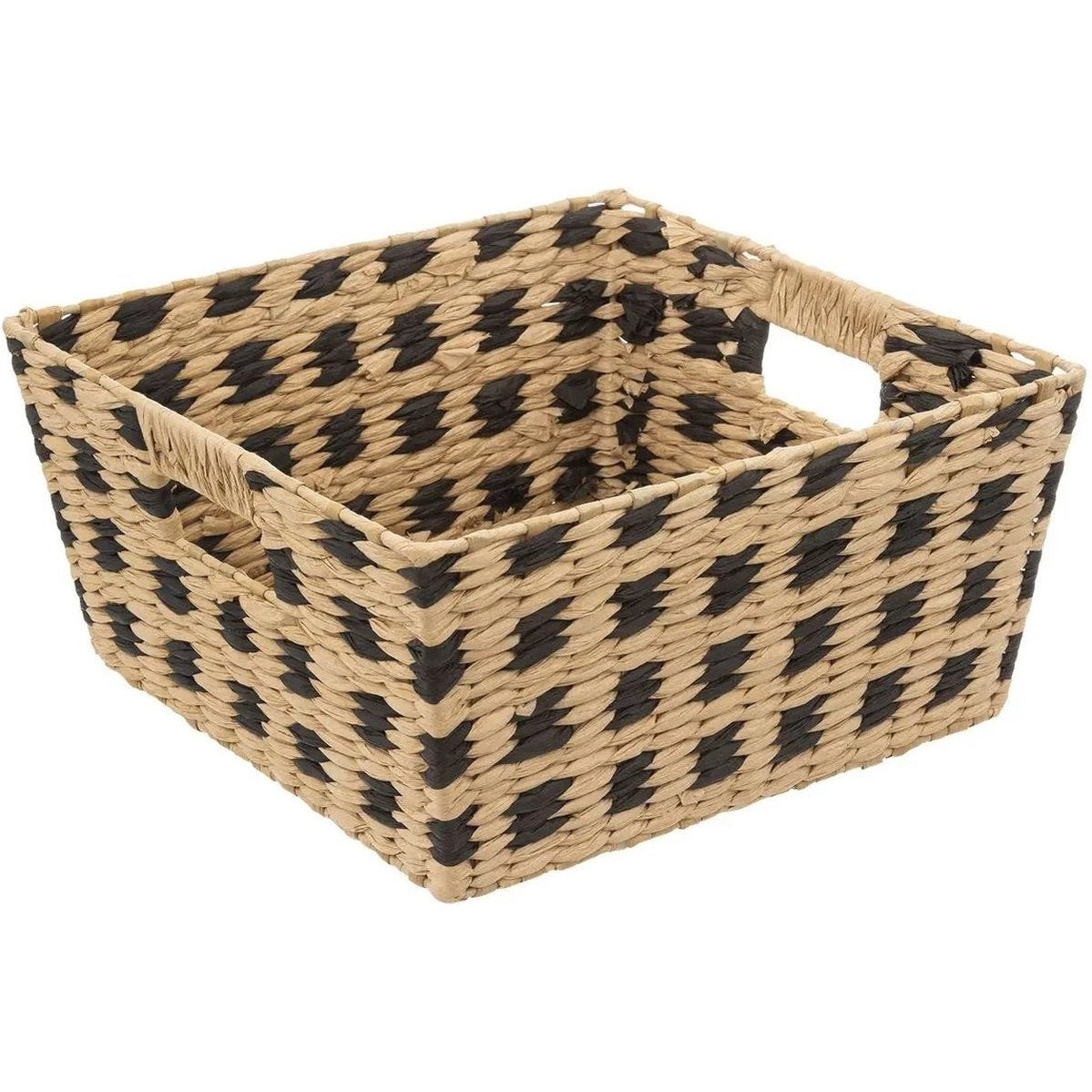 Five Opbergmand - gevlochten riet - vierkant - beige/ zwart - 31 x 15 cm - mandje - opberger
