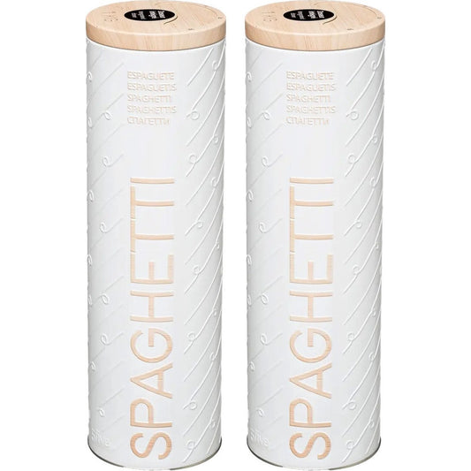 Five Spaghettidoos - 2x - wit - metaal - relief - Luxe voorraadpot/voorraadbus