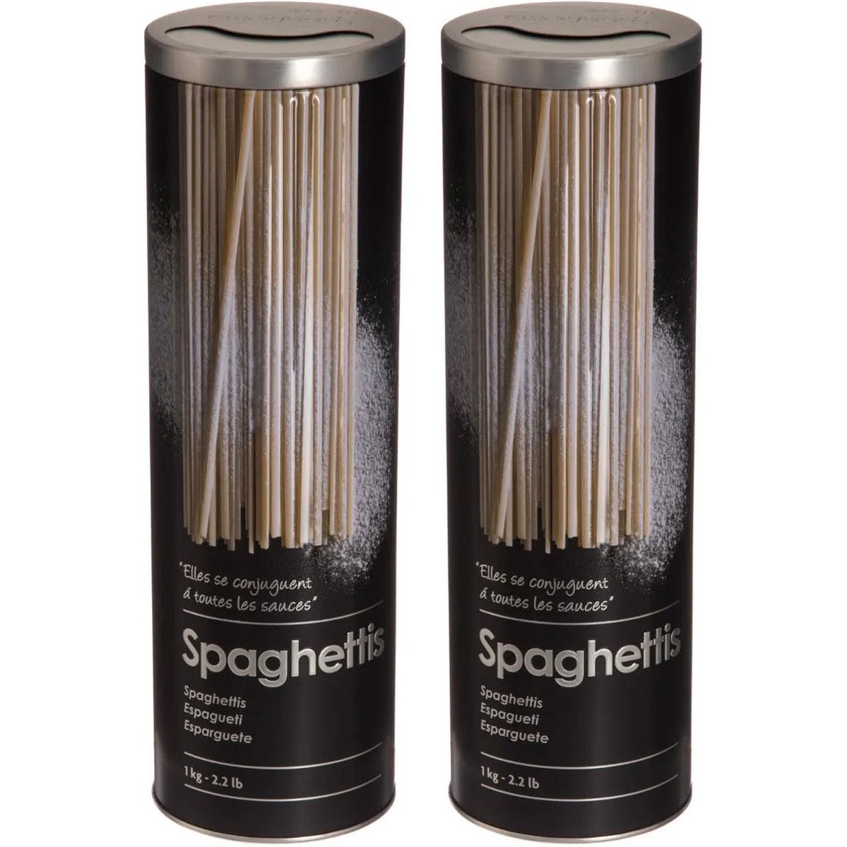 Five Spaghettidoos - 2x - zwart - metaal - relief - Luxe voorraadpot/voorraadbus