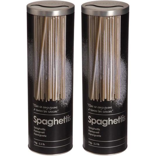 Five Spaghettidoos - 2x - zwart - metaal - relief - Luxe voorraadpot/voorraadbus