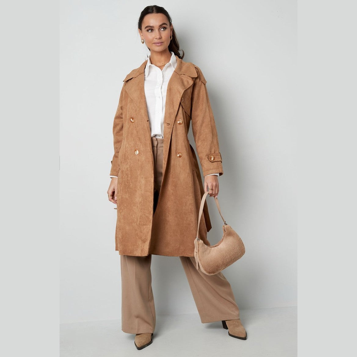 Fluffy schoudertas - Beige - Nepbont