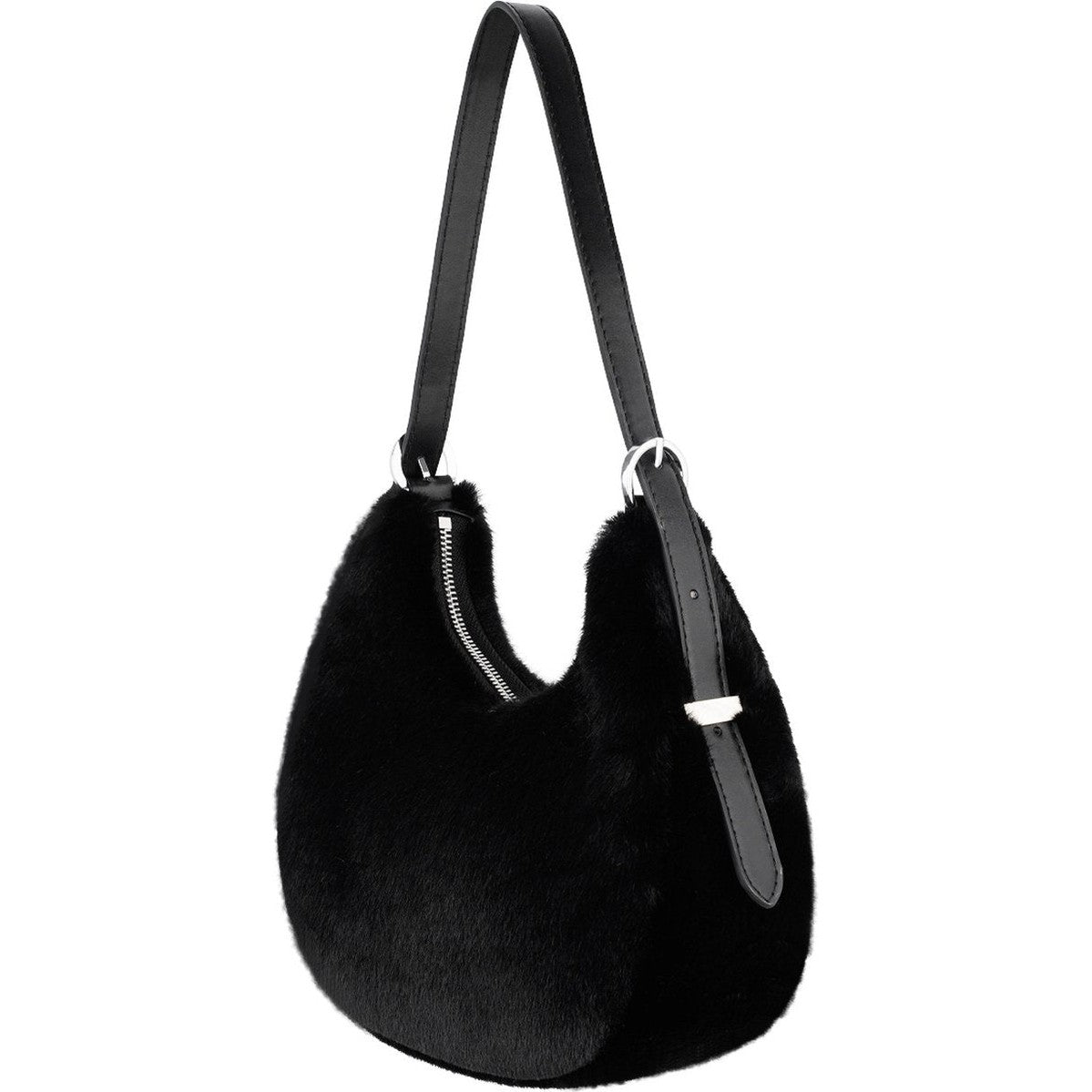 Fluffy schoudertas - Zwart - Nepbont