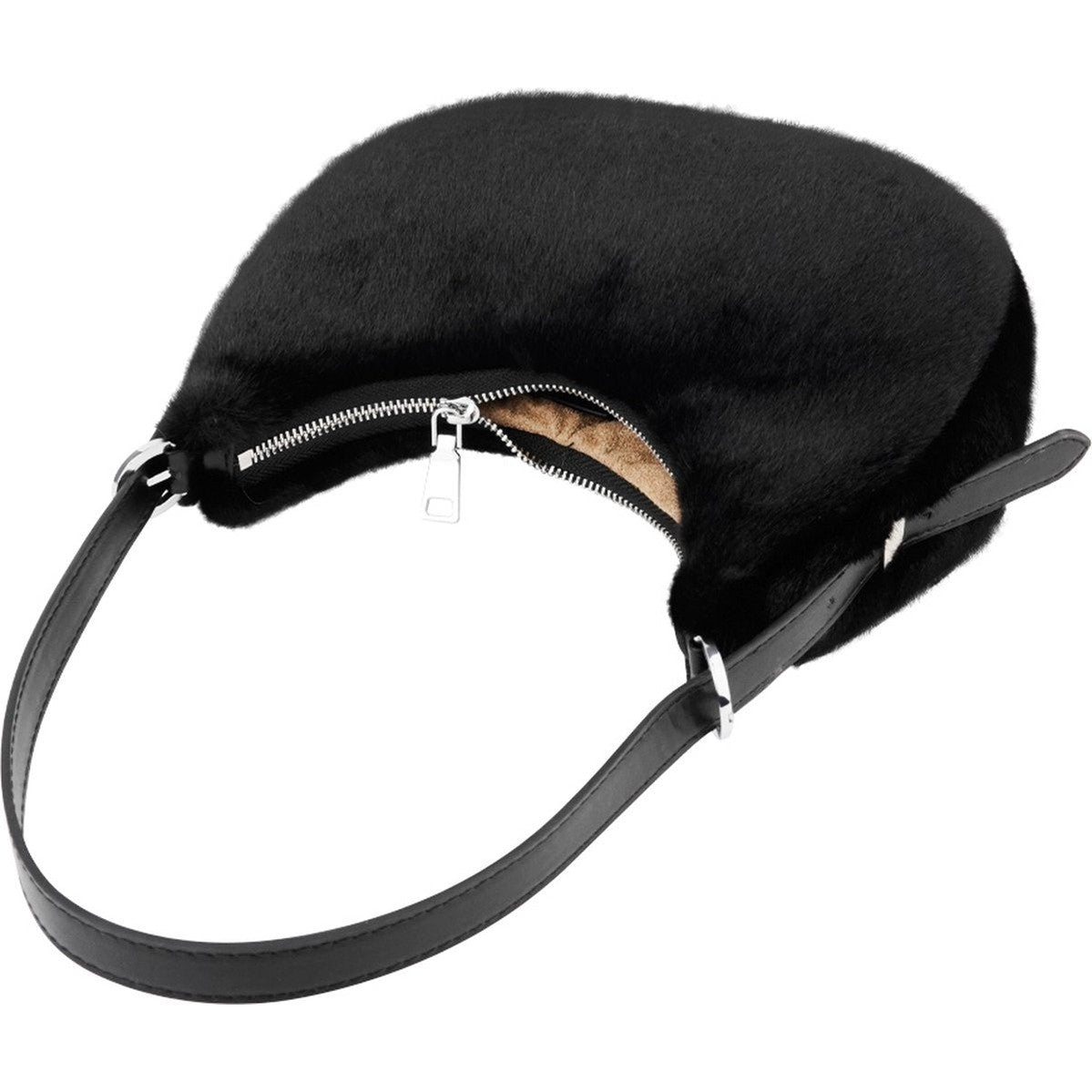 Fluffy schoudertas - Zwart - Nepbont