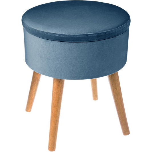 Fluwelen Kruk met Houten Poten - Blauw
