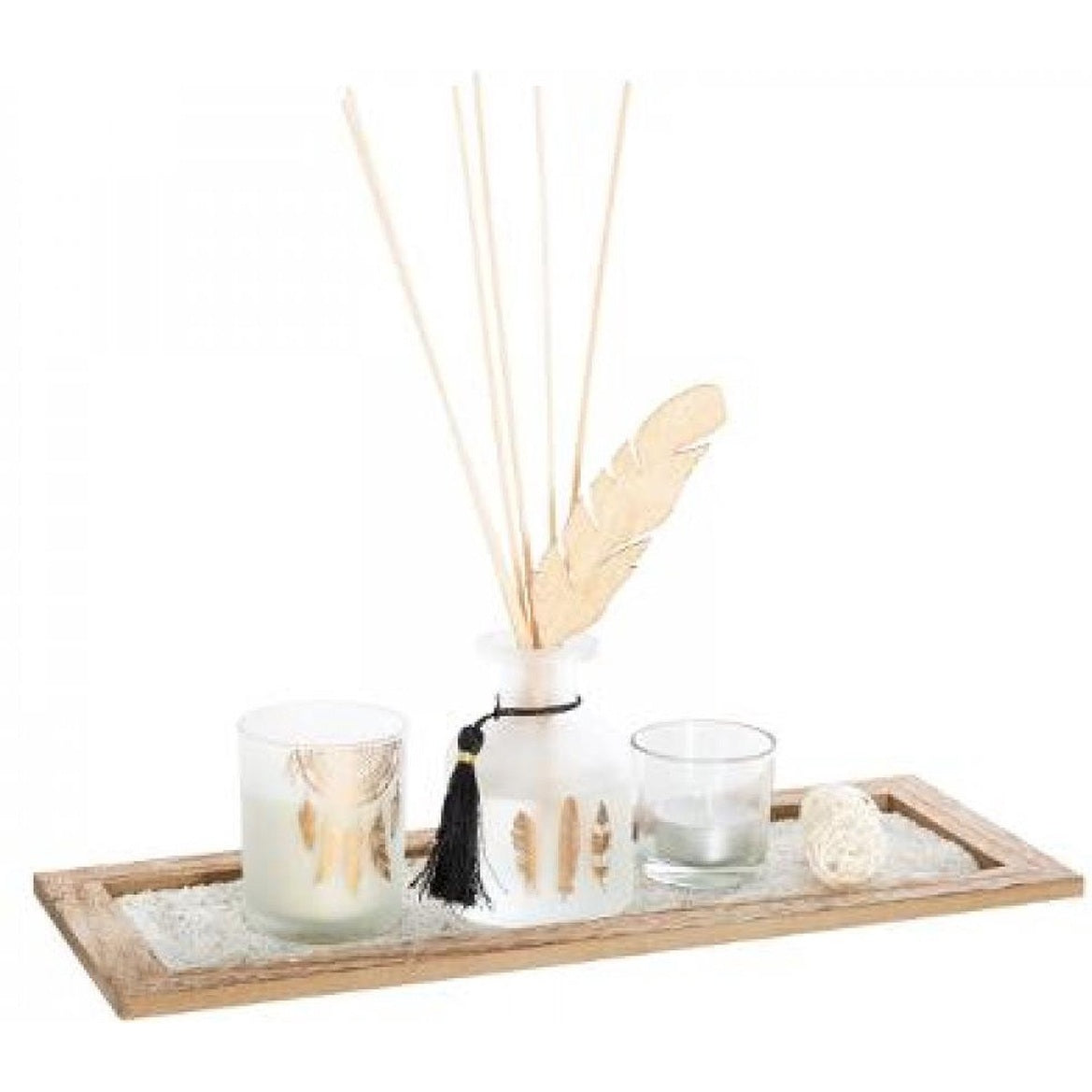 Geursensatie op een leuk plateautje - Parfum diffuser en Geurkaars pakket - Mooi cadeau voor vrouwen