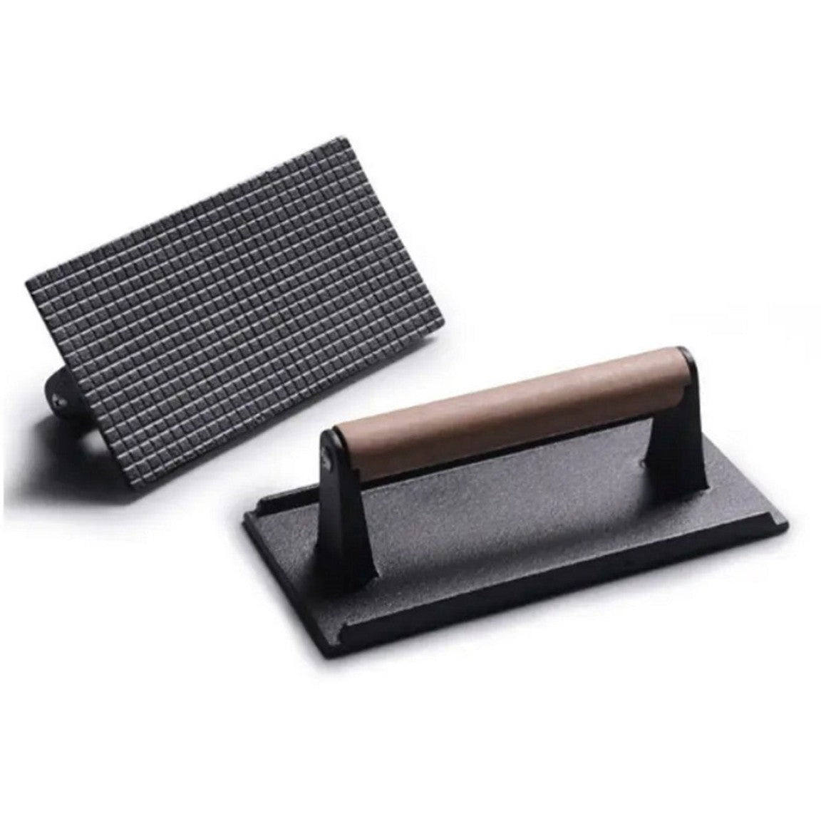 Gietijzeren Hamburgerpress XL – Zware Grill- en BBQ Press voor Hamburgers, Smashburgers en Vlees – Rechthoek – Met Houten Handvat - Vleespress - Press voor gegrilde groenten