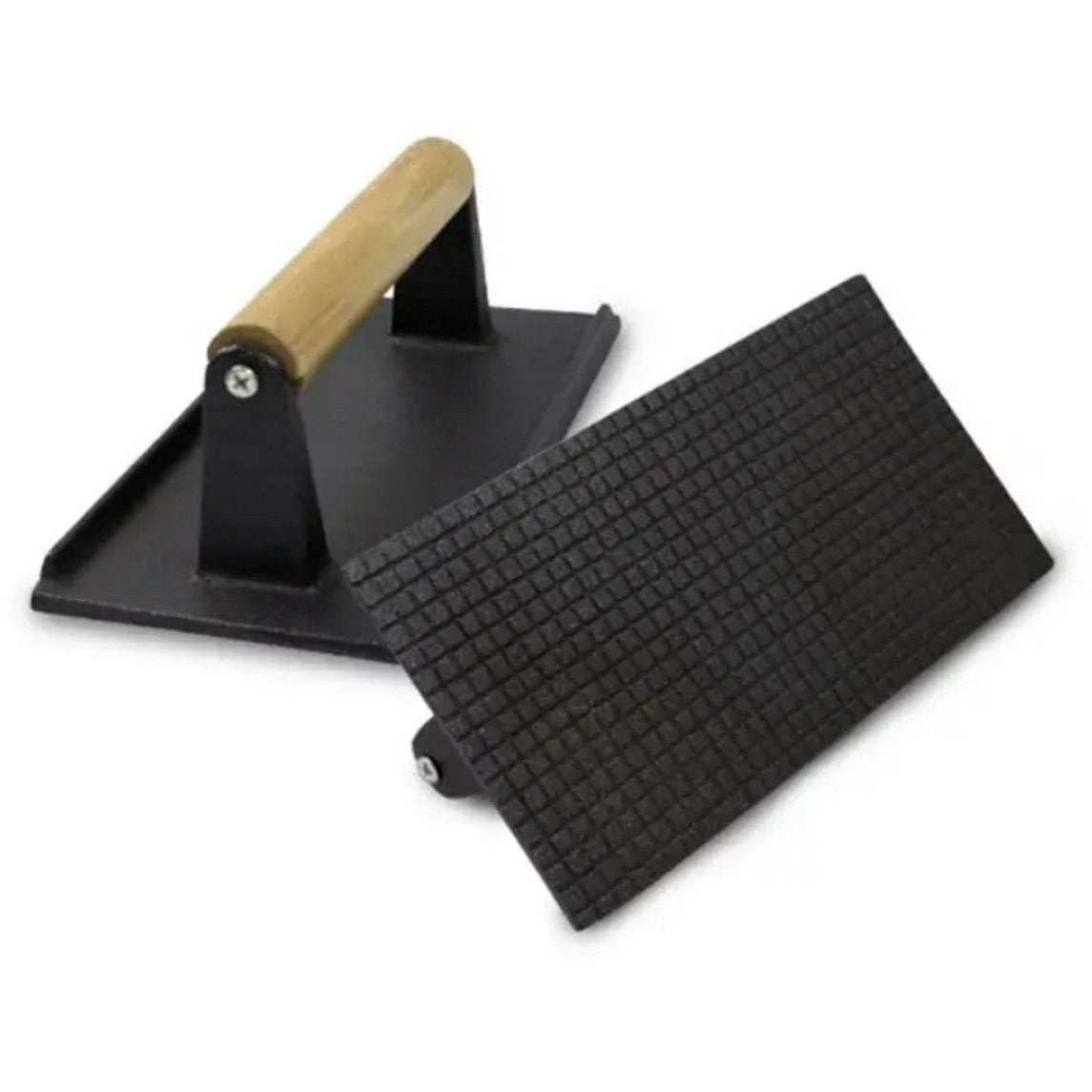 Gietijzeren Hamburgerpress XL – Zware Grill- en BBQ Press voor Hamburgers, Smashburgers en Vlees – Rechthoek – Met Houten Handvat - Vleespress - Press voor gegrilde groenten