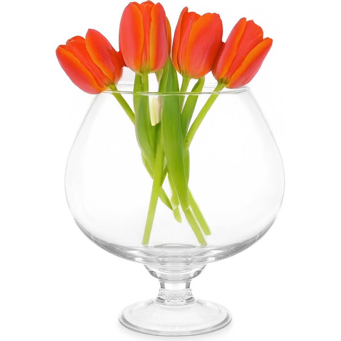 Giftdecor Bloemenvaas op voet Cognac - transparant glas - D16 x H22 cm - boeketvaas - 5 liter