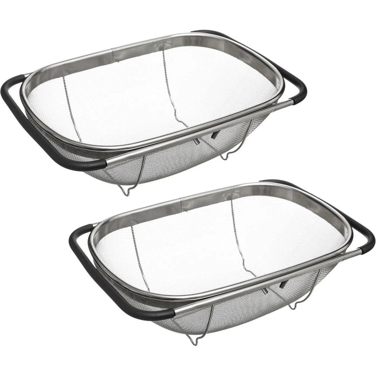 Gootsteen vergiet - Set van 2x stuks - zilver - 36,5 tot 54,5 x 23 cm - RVS - uitschuifbaar - zeef - Keukenvergieten