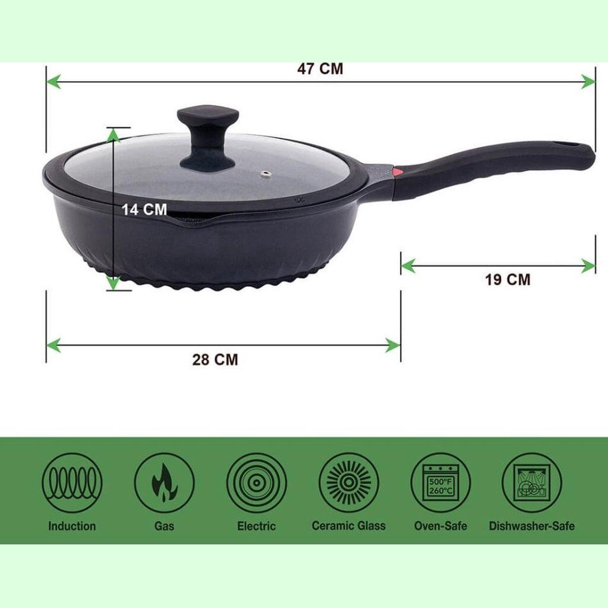Greblon Antiaanbaklaag Hapjespan 30 cm – Anti-Kras – Geschikt voor Alle Kookplaten (Incl. Inductie) – Met Deksel