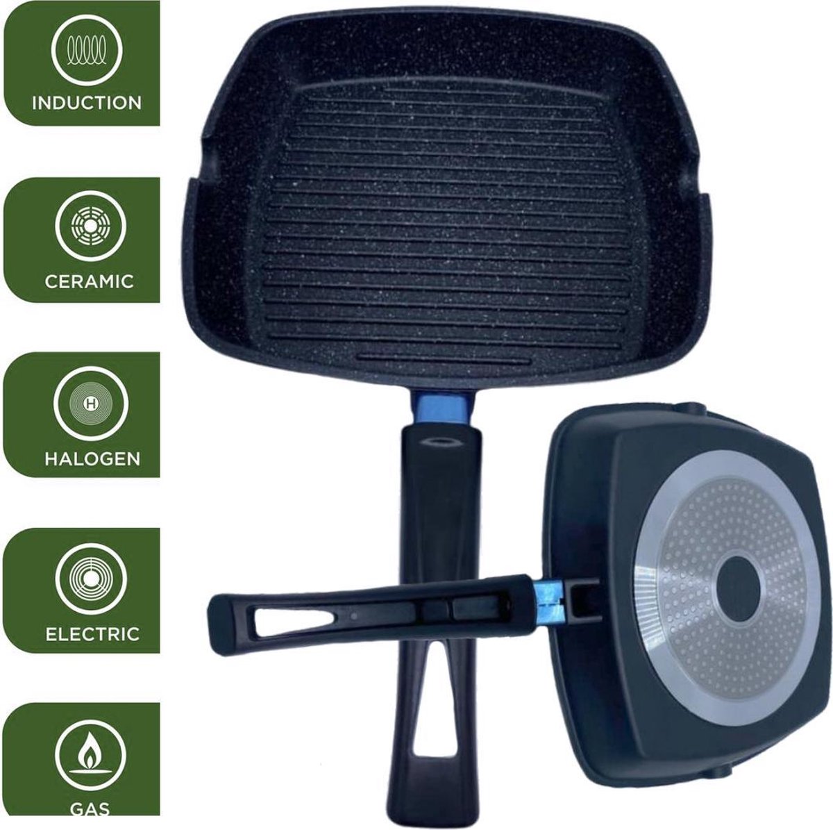 Grillpan| Steakpan voor gas, inductie en elektrische kookplaat| 28cm - PFAS-vrij