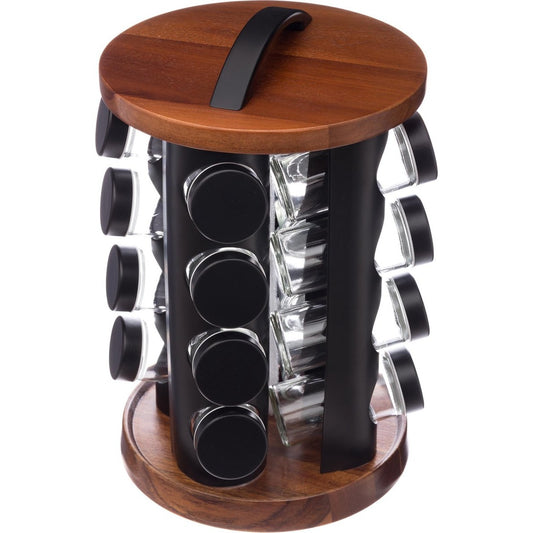 Groot kruidenrek carrousel met 16 kruidenpotjes 31,5 cm van acacia hout - Keukenkruiden potjes - Kruiden bewaren