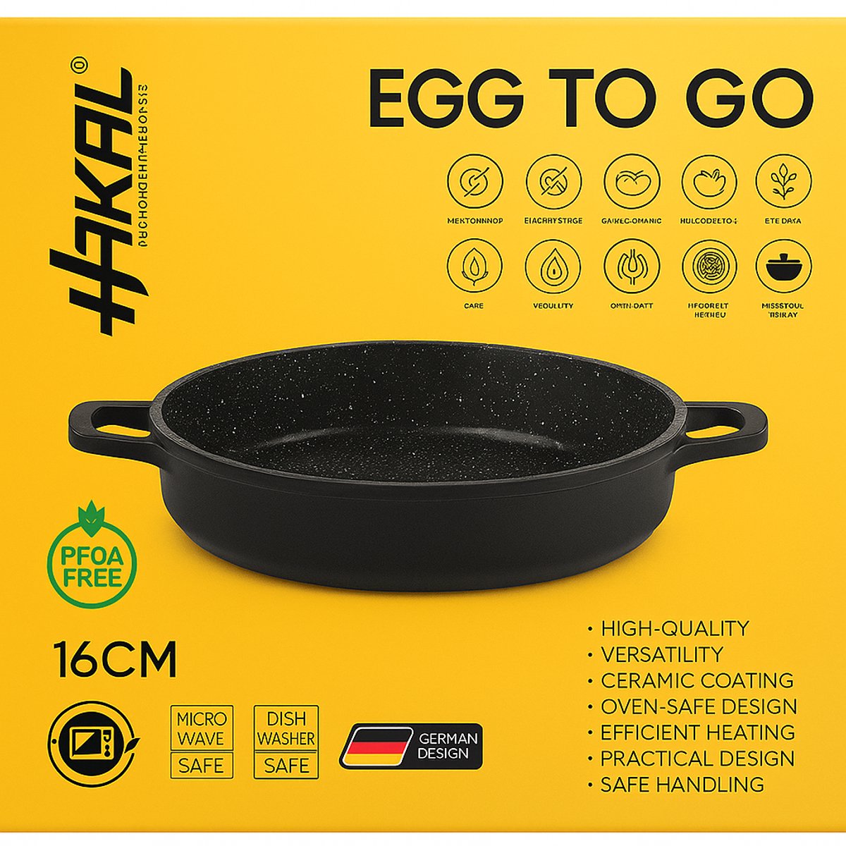 Hakal "Egg To Go" Pan - Ø 18 cm - Keramische Antiaanbaklaag - Geschikt voor alle warmtebronnen incl Inductie - PFOA Vrij -