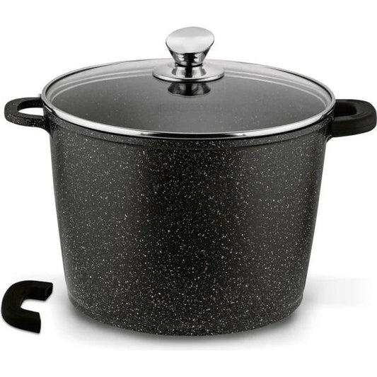 Hakal Marmer Coating soeppan - Met glazen afdekplaat - Voor Alle Warmtebronnen - 24 cm - Zwart