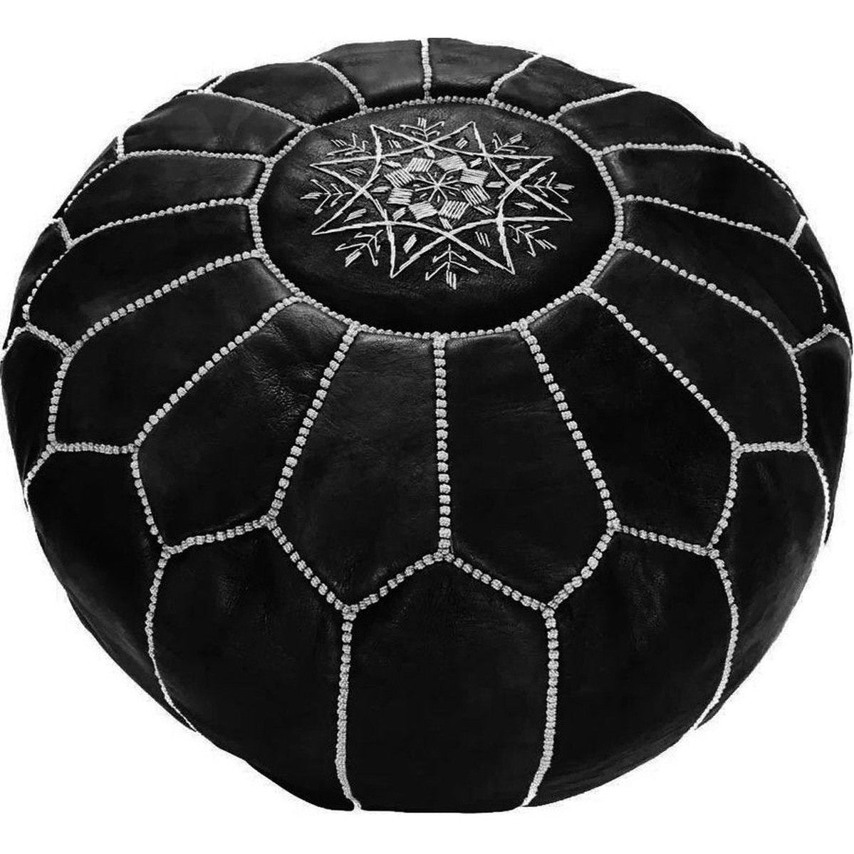 Handgemaakte Marokkaanse Leren Poef - zwart