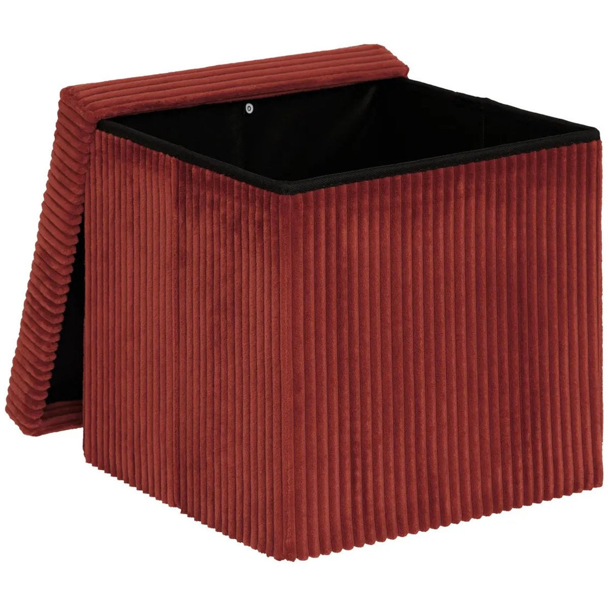 Hocker / Poef Essestial Ribcord - opvouwbaar - donkerrood - MDF/polyester - 38 x 38 cm - met opbergruimte - extra zitplaatsen - MODESTNOVA