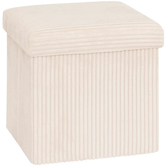 Hocker / Poef Essestial Ribcord - opvouwbaar - wit - MDF/polyester - 38 x 38 cm - met opbergruimte - extra zitplaatsen