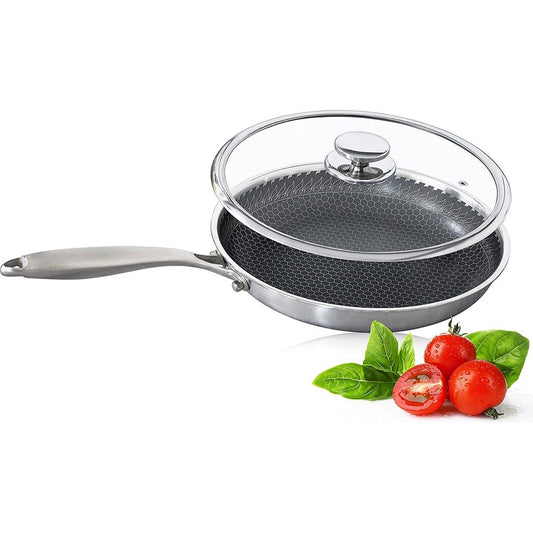 Honingraat Heavy Duty anti-aanbak Koekenpan - Steelpan - wok - met deksel 30 cm - Gas - Elektrisch - Inductie - Oven