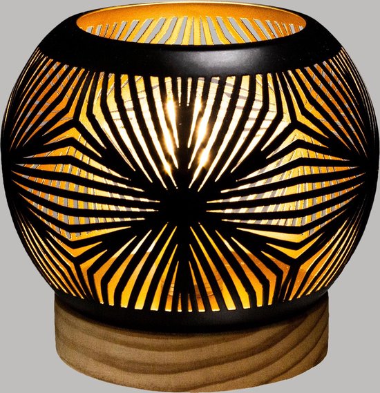 Tischlampe im Kugel-Design, Ø14,5 x 13,5 cm – Batteriebetrieben (Batterie nicht enthalten) – Schwarz