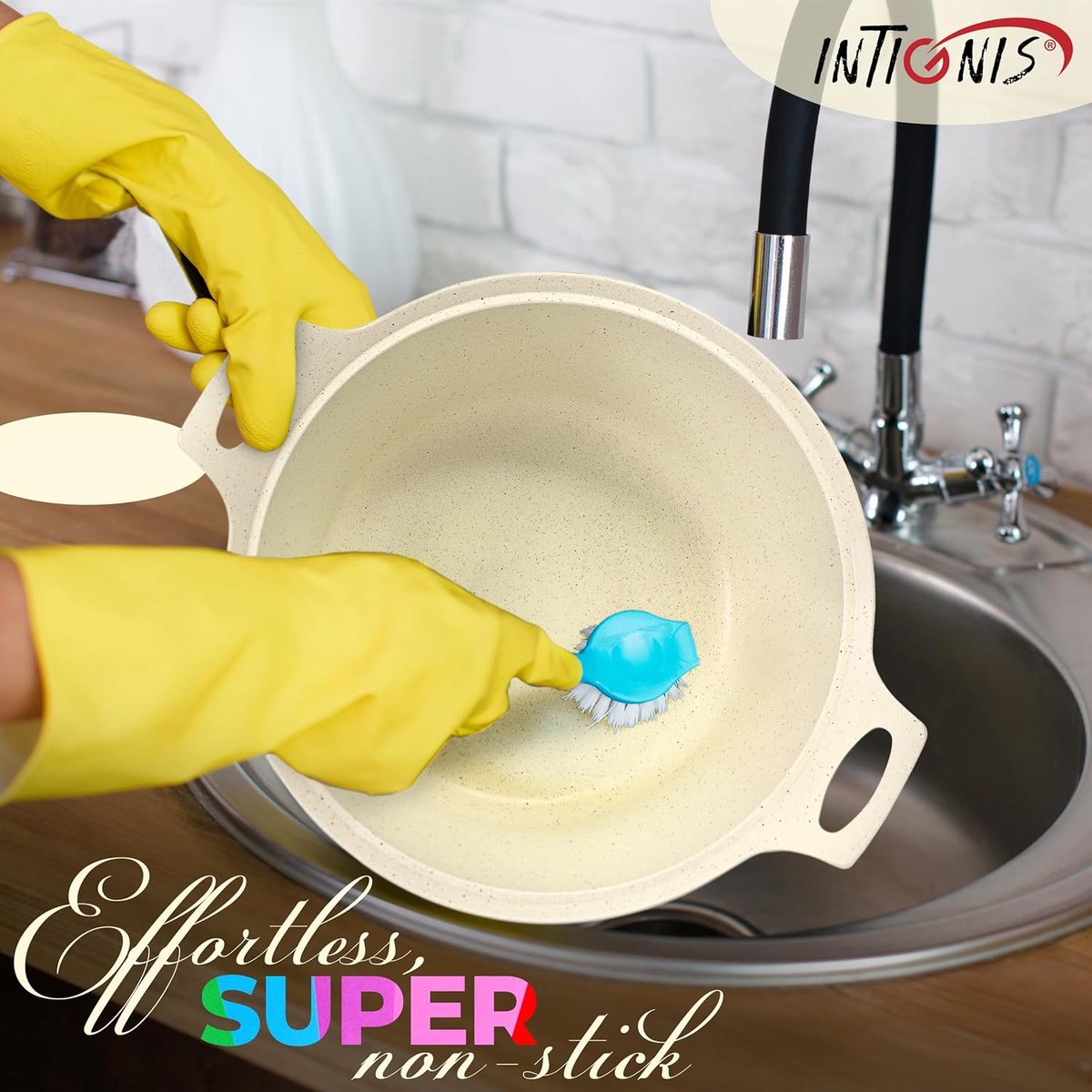 INTIGNIS® Braadpan met Deksel – 32 cm (10 liter) – GREBLON Keramische Antiaanbaklaag – Geschikt voor Inductie, Gas & Elektrisch – Inclusief Glasdeksel - Wit