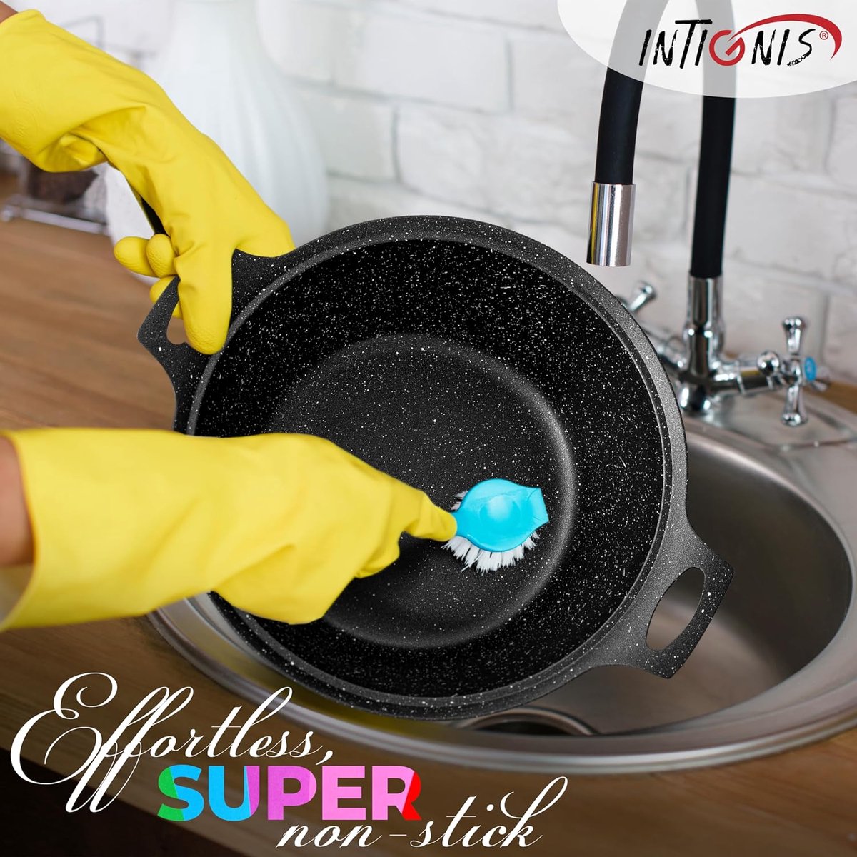 INTIGNIS® Braadpan met Deksel – 36 cm (14 liter) – GREBLON Keramische Antiaanbaklaag – Geschikt voor Inductie, Gas & Elektrisch – Inclusief Glasdeksel