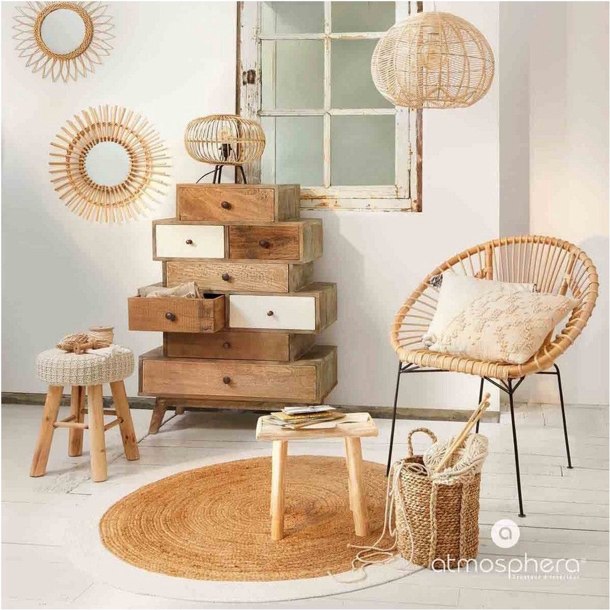 Jute Vloerkleed Met Witte Rand - ˜120 cm