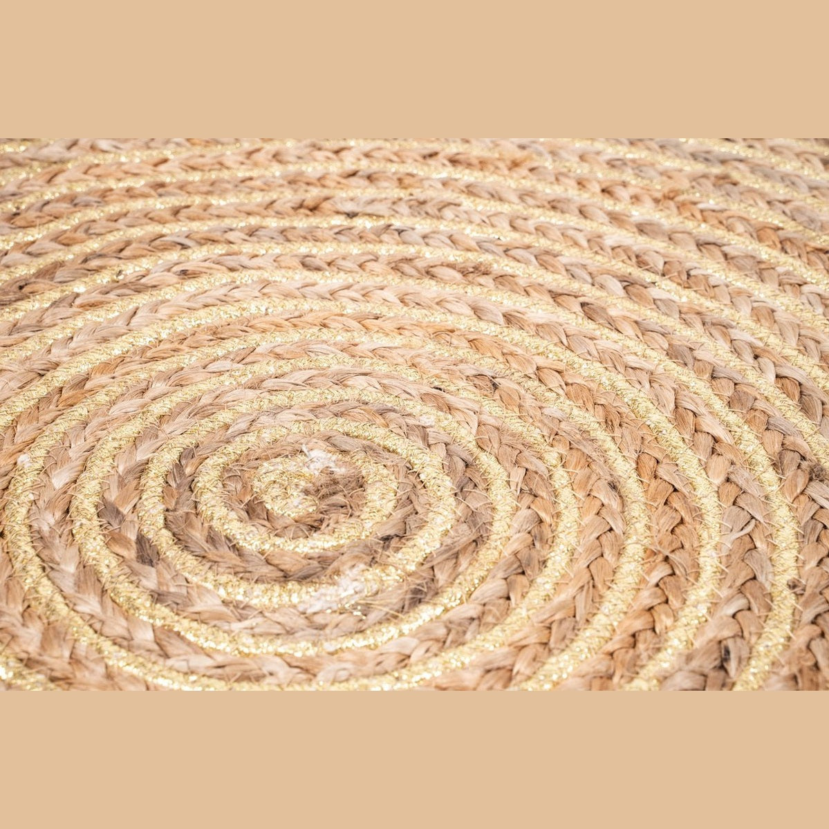 Jute Vloerkleed Naturel met Goud 80cm | Klein rond Vloerkleed | Vloerkleed Naturel/Goud met franjes