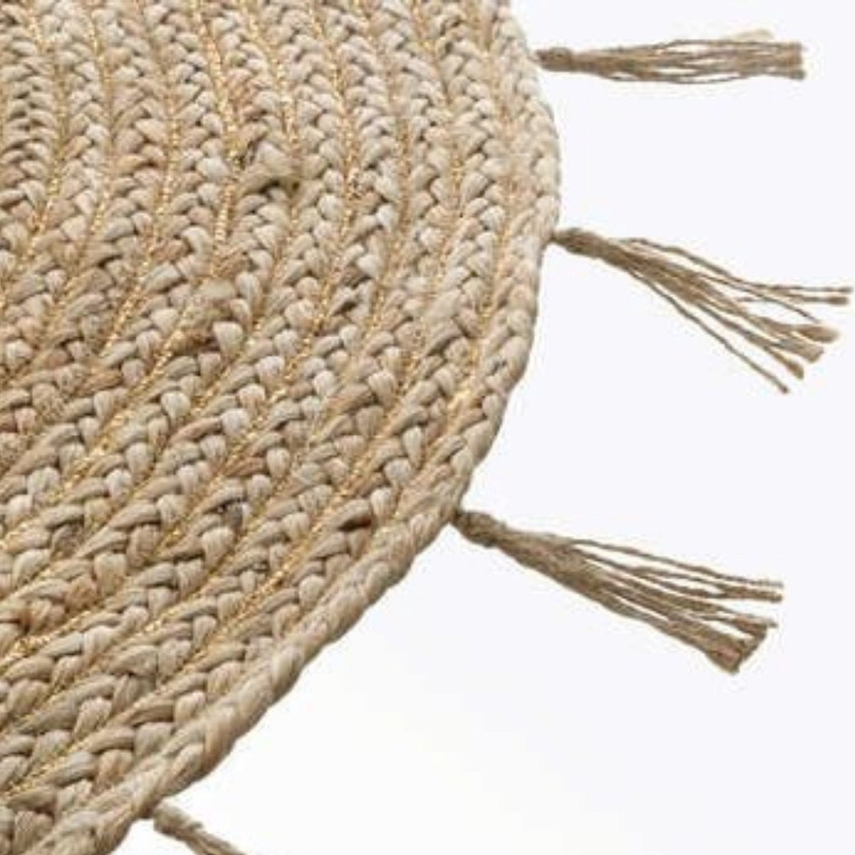 Jute Vloerkleed Naturel met Goud 80cm | Klein rond Vloerkleed | Vloerkleed Naturel/Goud met franjes