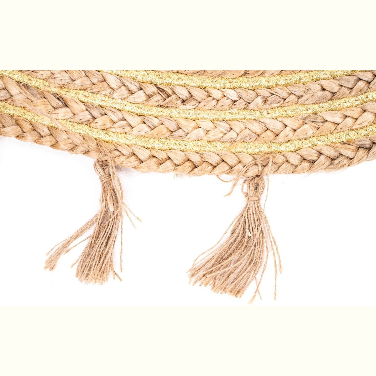 Jute Vloerkleed Naturel met Goud 80cm | Klein rond Vloerkleed | Vloerkleed Naturel/Goud met franjes