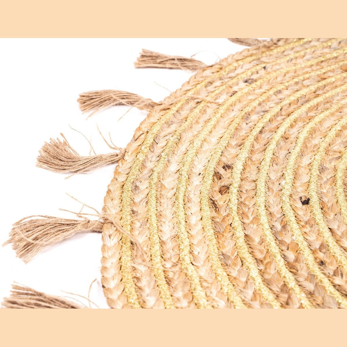Jute Vloerkleed Naturel met Goud 80cm | Klein rond Vloerkleed | Vloerkleed Naturel/Goud met franjes
