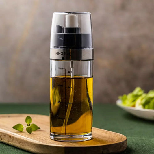 KINGHOFF - 2-in-1 Olie- en Azijnsprayer met Maatbeker - Oliesproeier voor spijsolie oliefles 150 ml, spuiten en gieten 2-in-1 oliespuitfles oliespray voor het koken, oliedispenser, oliesprayer, spray olie en azijndispenser