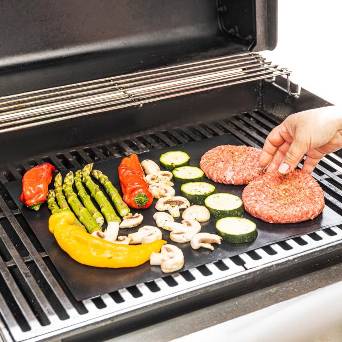 KINGHOFF KH-1920 Grillmatten Set – 3 Stuks, 40x33 cm, Hittebestendig tot 200°C, Anti-Aanbak - BBQ Matjes - Barbecue matjes