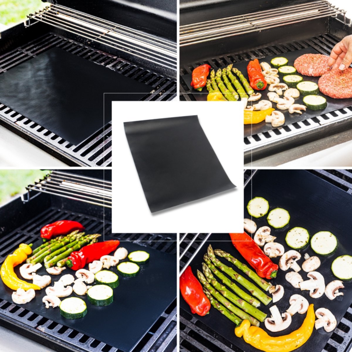 KINGHOFF KH-1920 Grillmatten Set – 3 Stuks, 40x33 cm, Hittebestendig tot 200°C, Anti-Aanbak - BBQ Matjes - Barbecue matjes