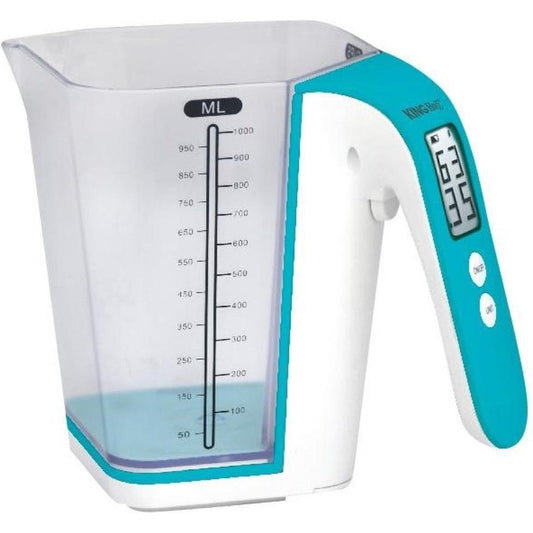 KINGHOFF | digitale precisie weegschaal - met maatbeker - Geschikt voor bakken koken en miken - blauw