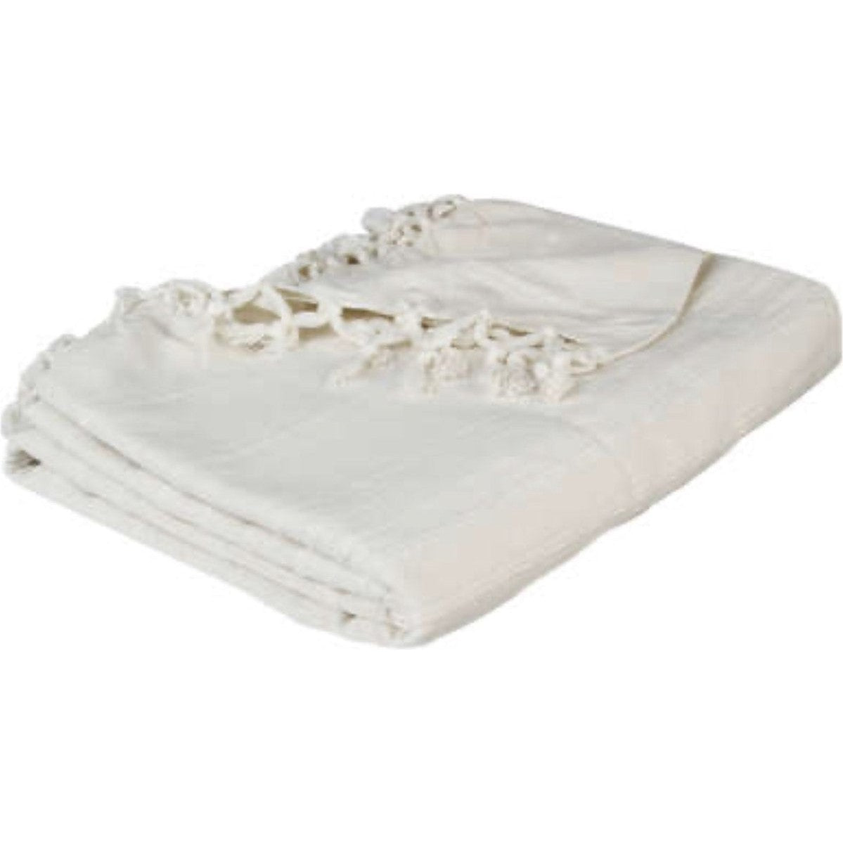 Katoenen woonplaid met franjes - Ivoorwit - 160 x 220 cm